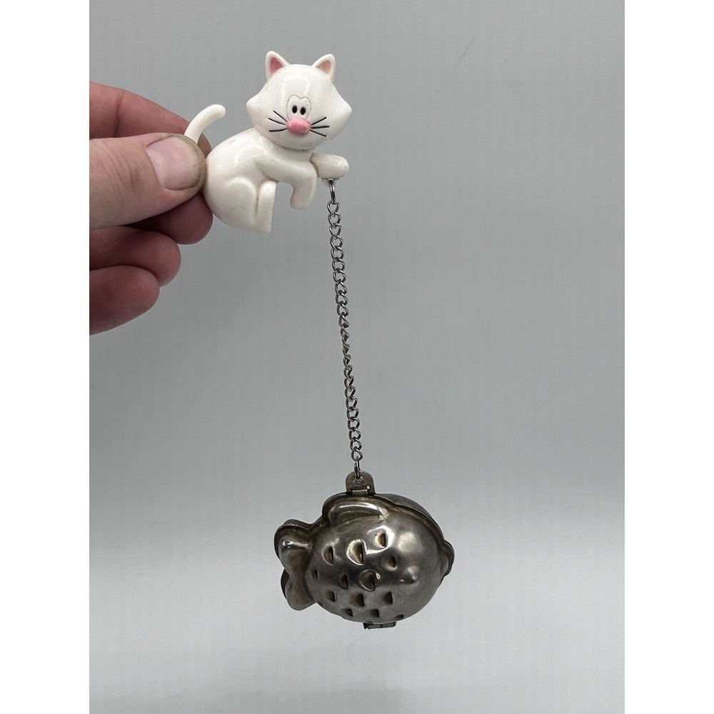 Joie Meow Plastic White Kitty Cat W/ Stainless Steel Fish Tea Infuser